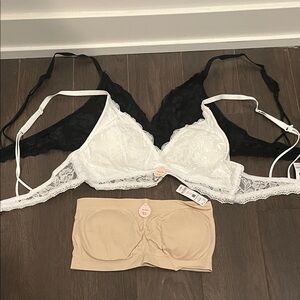 Lace Bralette and Bandeau Trio - Black, White, and Tan (small/medium)